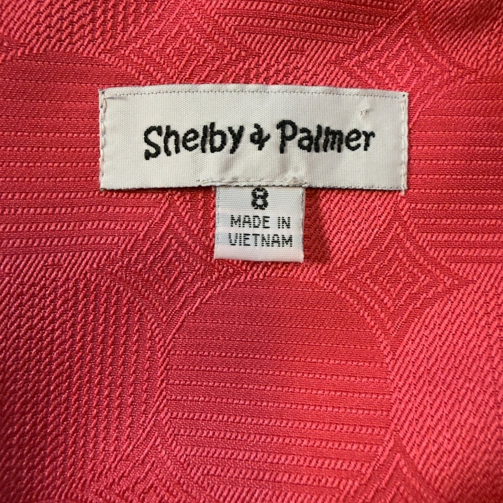 Shelby & Palmer Coral Pink Jacquard Sheath Dress Cap Sleeve Pleated Neck Size 8 - Picture 6 of 10